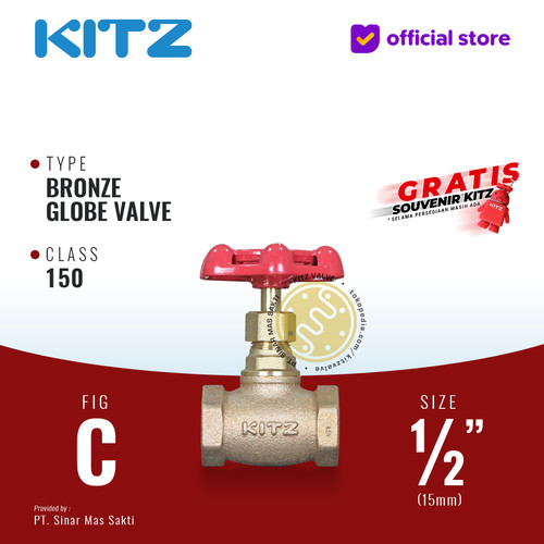 KITZ Bronze Globe Valve Fig. 150 C , 1/2" - 15A - 15mm , Drat / Screw