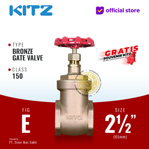 KITZ Bronze Gate Valve Fig. 150 E , 2 1/2" - 65A - 65mm , Drat / Screw