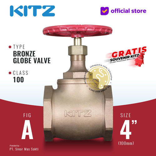 KITZ Bronze Globe Valve Fig. 100 A , 4" - 100A - 100mm , Drat / Screw