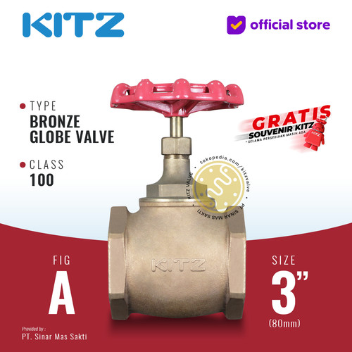 KITZ Bronze Globe Valve Fig. 100 A , 3" - 80A - 80mm , Drat / Screw