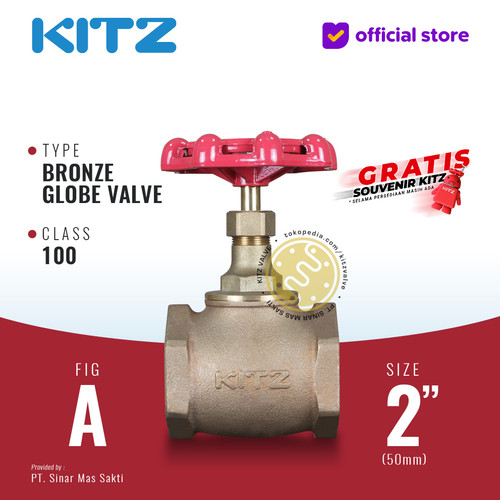 KITZ Bronze Globe Valve Fig. 100 A , 2" - 50A - 50mm , Drat / Screw