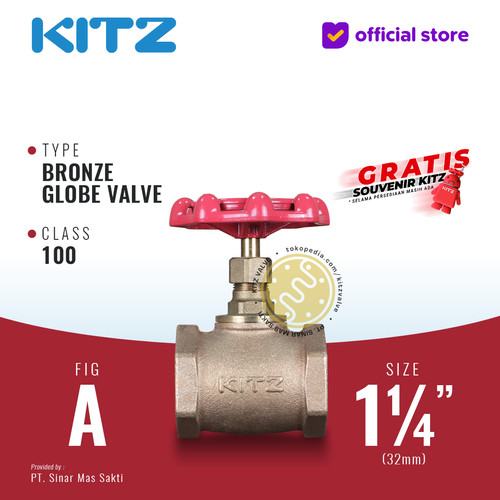 KITZ Bronze Globe Valve Fig. 100 A , 1 1/4" - 32mm , Drat / Screw