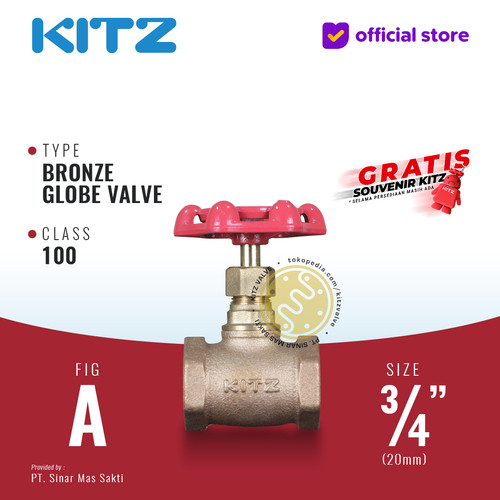 KITZ Bronze Globe Valve Fig. 100 A , 3/4" - 20A - 20mm , Drat / Screw