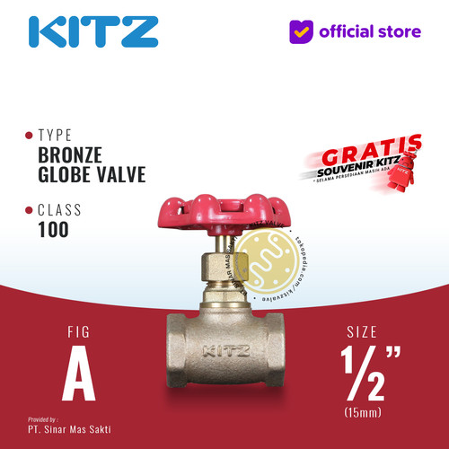 KITZ Bronze Globe Valve Fig. 100 A , 1/2" - 15A - 15mm , Drat / Screw