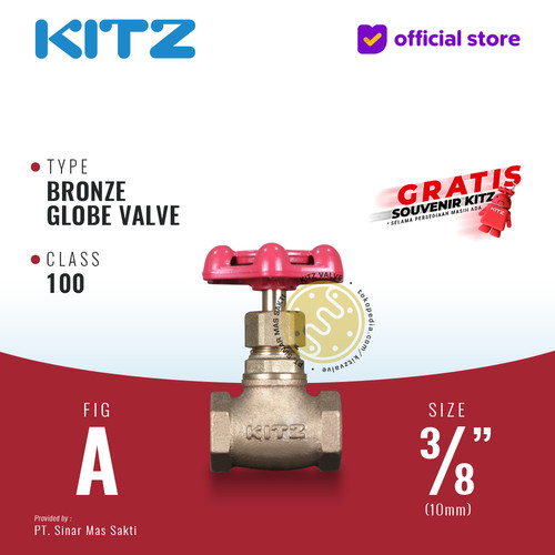 KITZ Bronze Globe Valve Fig. 100 A , 3/8" - 10A - 10mm , Drat / Screw