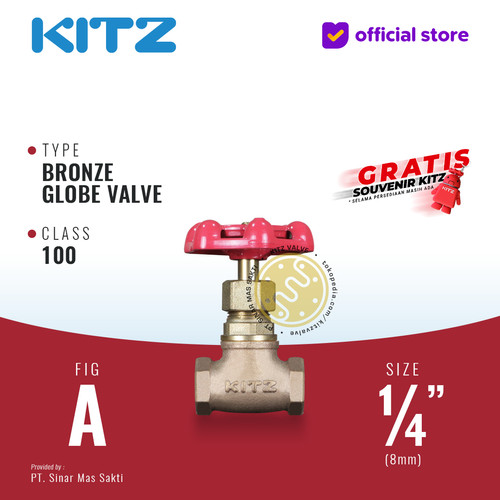 KITZ Bronze Globe Valve Fig. 100 A , 1/4" - 8A - 8mm , Drat / Screw