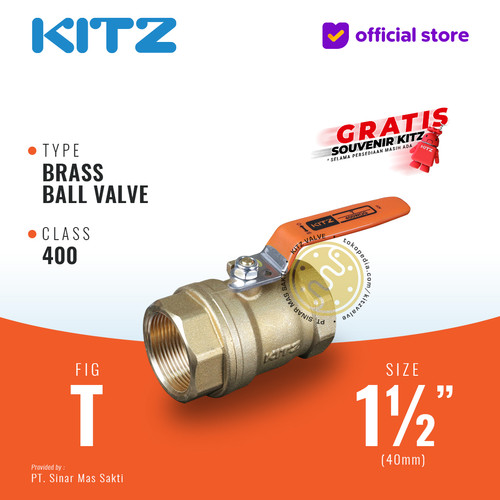 KITZ Brass Ball Valve Fig. 400 T , 1 1/2" - 40A - 40mm , Drat / Screw