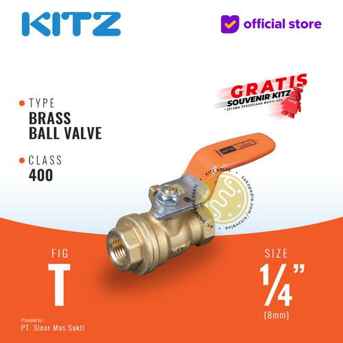 KITZ Brass Ball Valve Fig. 400 T , 1/4" - 8A - 8mm , Drat / Screw