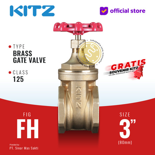 KITZ Brass Gate Valve Fig. 125 FH , 3" - 80A - 80mm , Drat / Screw