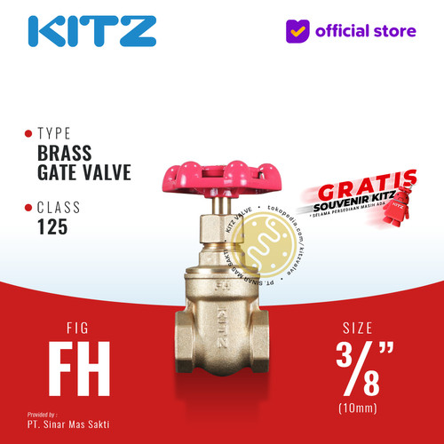 KITZ Brass Gate Valve Fig. 125FH , 3/8" - 10A - 10mm , Drat / Screw