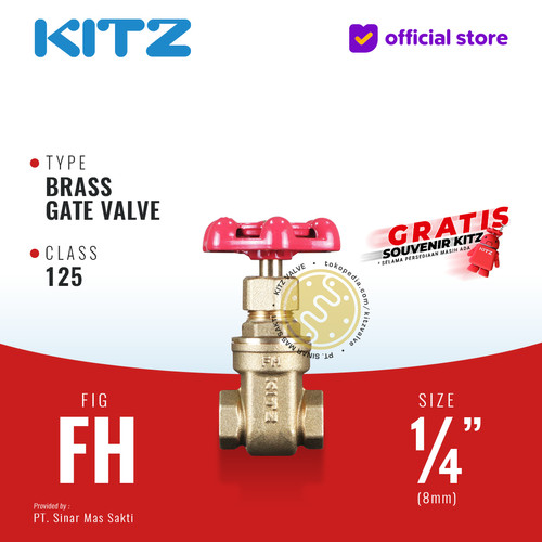 KITZ Brass Gate Valve Fig. 125FH 1/4" - 8A - 8mm , Drat / Screw