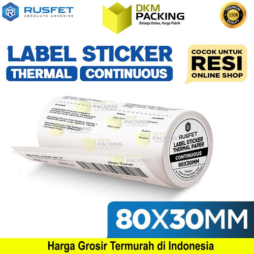 Sticker Label Thermal Paper CONTINUOUS ROLL Barcode Resi RUSFET 80mm