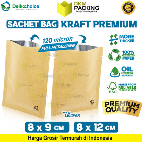 Sachet Bag PREMIUM Kraft Paper Metalizing Foil FOOD GRADE Delkochoice