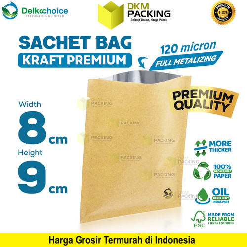 Sachet Bag Kraft Paper PREMIUM Metalizing FOOD GRADE Delkochoice 8x9cm