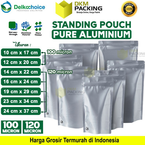 PURE ALUMUNIUM FOIL Standing Pouch Ziplock Kemasan Makanan Delkochoice