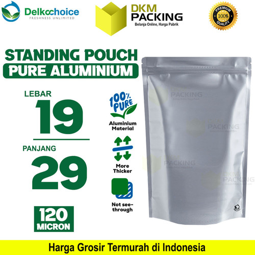 Standing Pouch PURE ALUMUNIUM FOIL Kemasan Ziplock Delkochoice 19x29cm