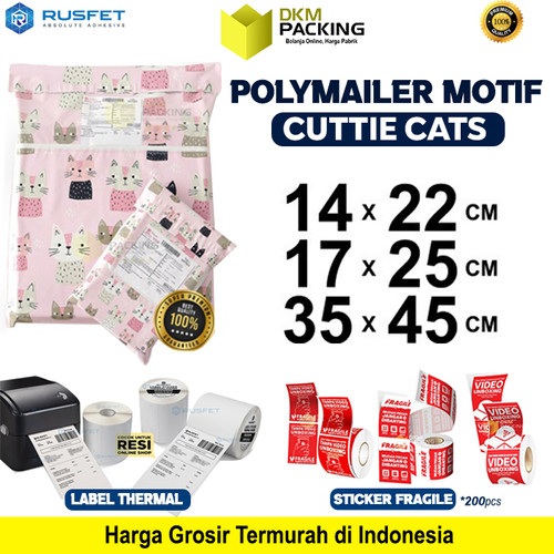 Polymailer CUTTIES CAT Amplop Plastik Packing Motif Cat RUSFET /SATUAN