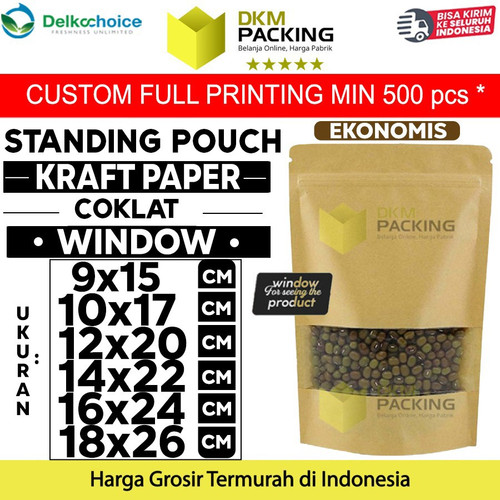 Standing Pouch WINDOW Kraft Paper ZIPLOCK Plastik Klip Makanan PREMIUM