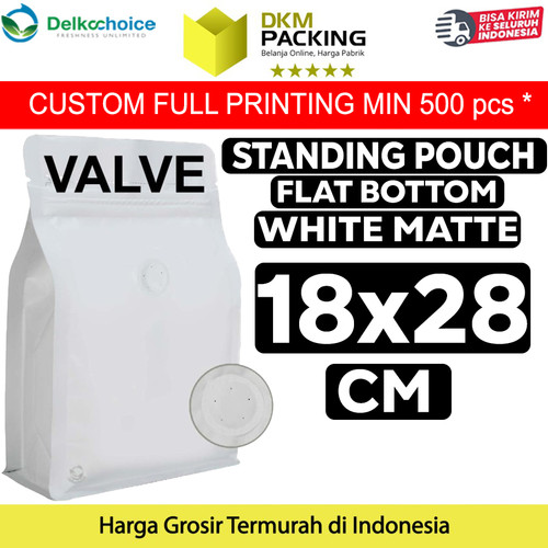 Flat Bottom VALVE 18x28cm Putih Standing Pouch Ziplock Plastik Klip