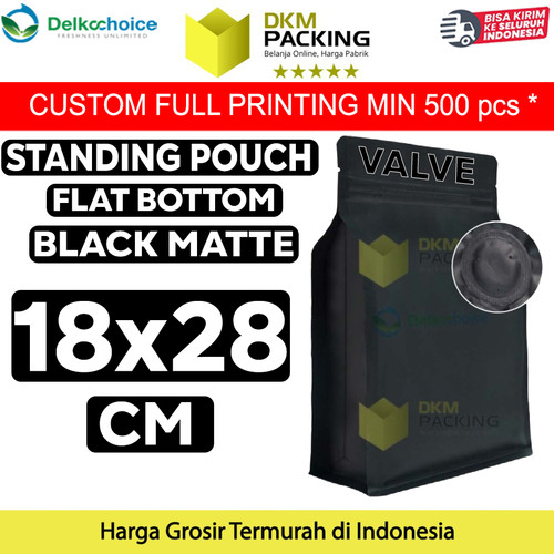 Flat Bottom VALVE 18x28cm Standing Pouch Ziplock Plastik Klip Hitam