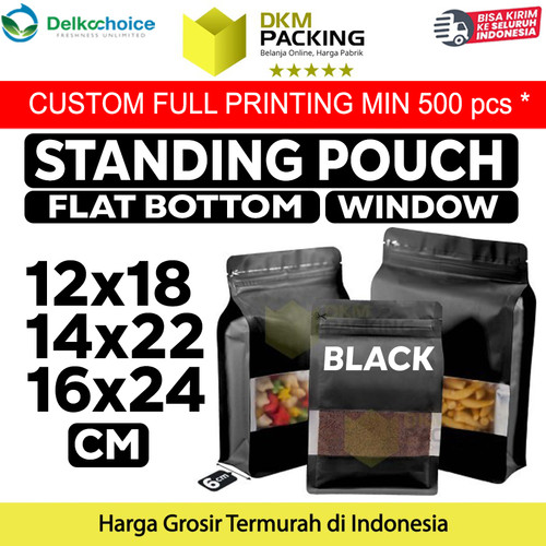 FLAT BOTTOM WINDOW BLACK ALU FOIL Standing Pouch DELKOCHOICE PREMIUM