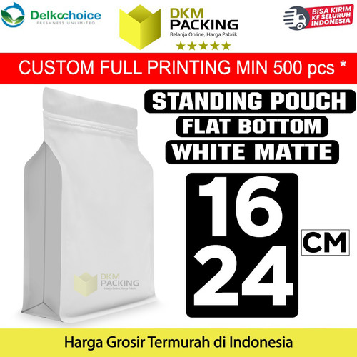 Plastik Klip Flat Bottom Putih 16x24cm Standing Pouch Ziplock Kemasan