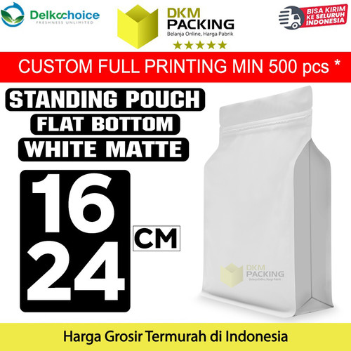 Flat Bottom Putih 16x24cm Plastik Klip Standing Pouch Ziplock Kemasan