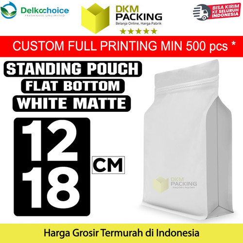 Flat Bottom Putih 12x18cm Plastik Klip Standing Pouch Ziplock Kemasan