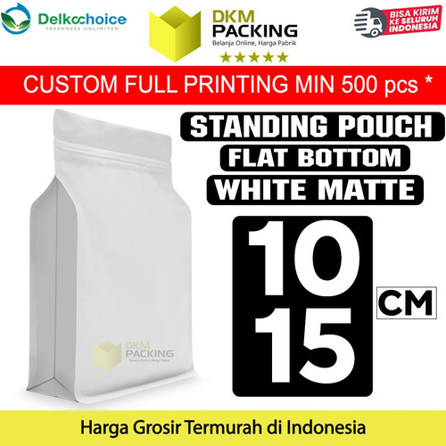 Flat Bottom Putih 10x15cm Plastik Klip Standing Pouch Ziplock Kemasan