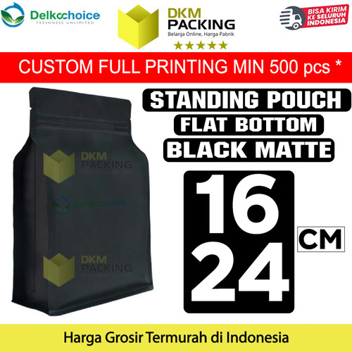 Plastik Klip Flat Bottom Hitam 16x24cm Standing Pouch Ziplock Kemasan