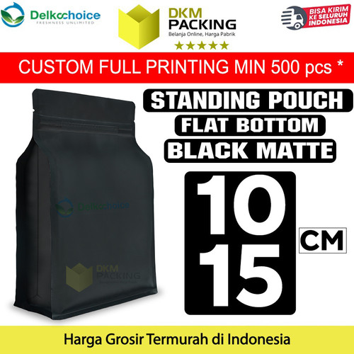 Plastik Klip Flat Bottom Hitam 10x15cm Standing Pouch Ziplock Kemasan