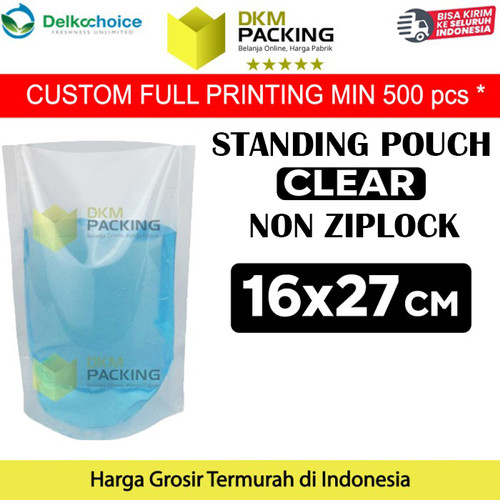 Plastik Standing Pouch 16x27cm Bening NON Ziplock Kemasan Makanan