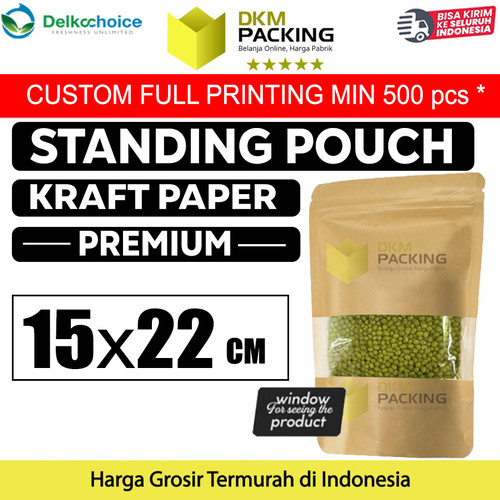 Kraft Paper Standing Pouch 15x22cm Window Ziplock Kemasan Makanan