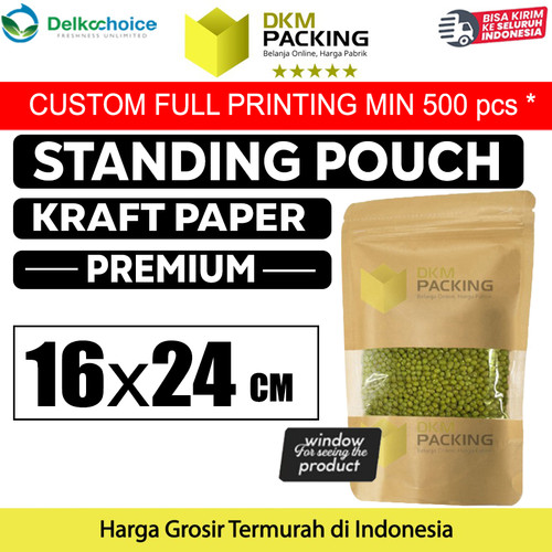 Kraft Paper Standing Pouch 16x24cm Window Ziplock Kemasan Makanan