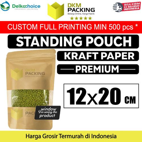 Standing Pouch 12x20cm Kraft Paper Window Ziplock Kemasan Makanan