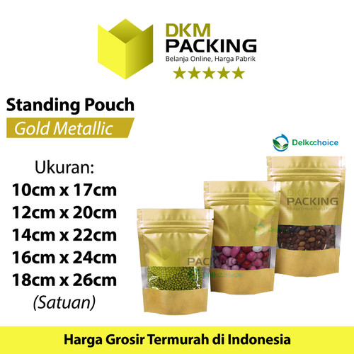 Plastik Kemasan Klip Gold Ziplock Standing Pouch Window Sealer Makanan