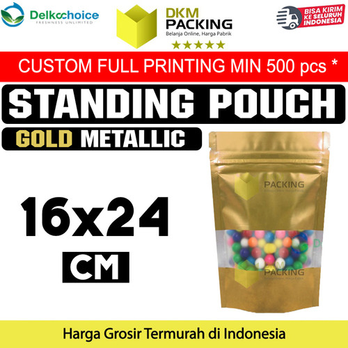 Plastik Klip Gold 16x24 Standing Pouch Window Ziplock Sealer Makanan