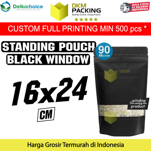 Plastik Klip 16x24 Standing Pouch Window Hitam Ziplock Sealer Makanan