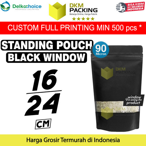 Plastik Klip 16x24 Standing Pouch Hitam Window Ziplock Sealer Makanan