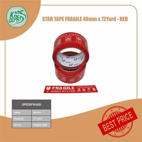 [TC] Lakban STAR TAPE FRAGILE MERAH (48mm x 65Meter)