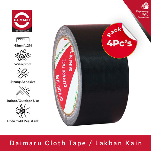 [Dapat 4pcs] Daimaru Cloth Tape Hitam 48mm x 12m