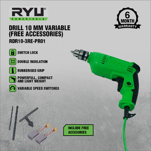 RYU (UN) DRILL 10 MM VARIABLE RDR10-3RE FREE ACCESSORIES