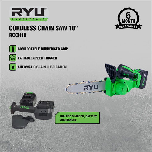 RYU CORDLESS CHAIN SAW 10 INCH - CHAIN SAW BATERAI RCCH10 - PERKAKAS