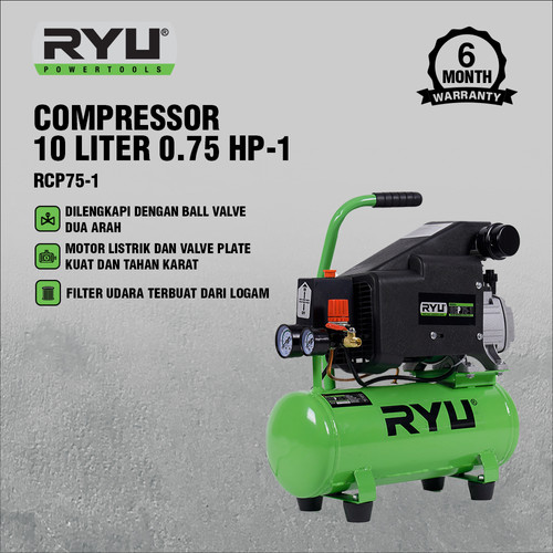 RYU COMPRESSOR 10 LITER 0.75 HP - 1 /MOTOR PENGGERAK/KOMPRESOR LISTRIK