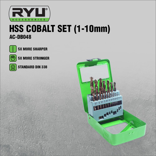 RYU HSS COBALT SET (1-10mm) - MATA BOR BESI/STAINLESS