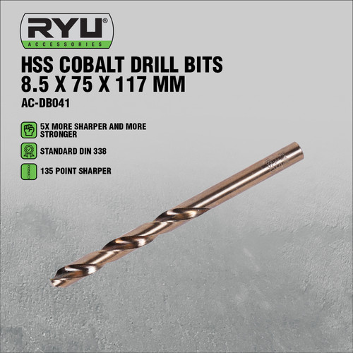 RYU HSS COBALT DRILL BITS 8.5 X 75 X 117 MM - MATA BOR BESI/STAINLESS