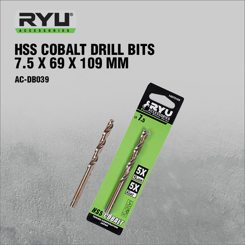 RYU HSS COBALT DRILL BITS 7.5 X 69 X 109 MM - MATA BOR BESI/STAINLESS