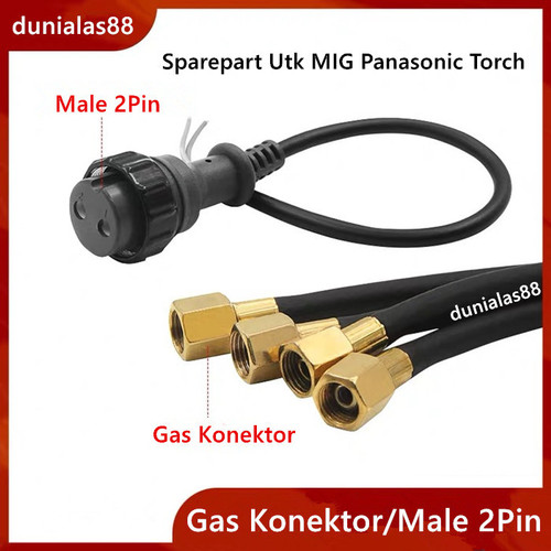 Gas Konektor Connector 2 Pin 2pin Male untuk MIG Panasonic Torch