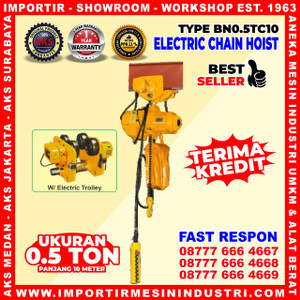 Chain Hoist Electric 0.5 Ton Kerekan Takel 10 m Katrol Listrik 0.75 Kw