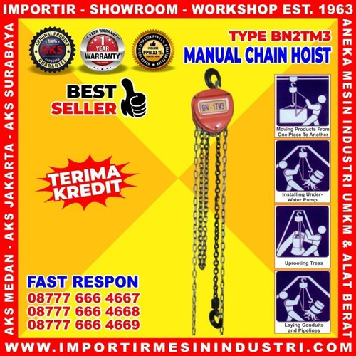 Hoist Kerekan Manual 2 Ton / 2000 kg / 3 m Chain Block Hoist BN2TM3